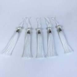 Beyaz Gümüş Kapaklı İncili Püskül 1 Adet Boy 12 Cm-KAPPUSKUL-31