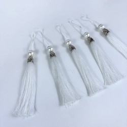 Beyaz Gümüş Kapaklı İncili Püskül 1 Adet Boy 12 Cm-KAPPUSKUL-31