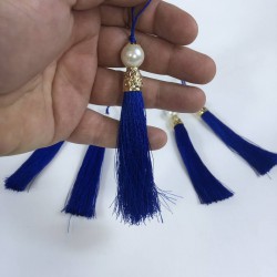 Saks Mavi Gold Kapaklı İncili Püskül 1 Adet Boy 12 Cm-KAPPUSKUL-7