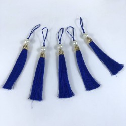 Saks Mavi Gold Kapaklı İncili Püskül 1 Adet Boy 12 Cm-KAPPUSKUL-7