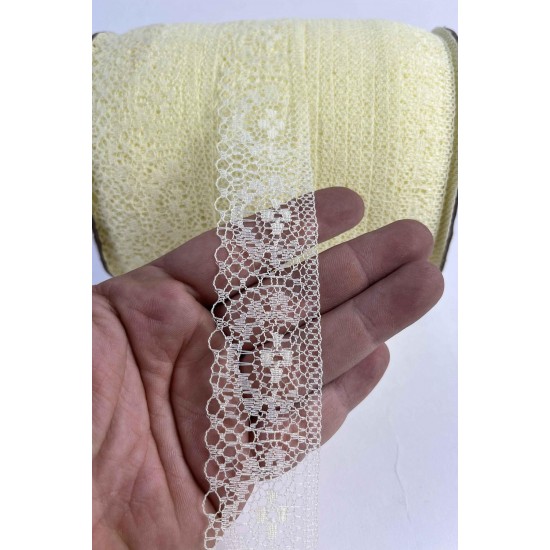 A&ccedil;ık Sarı Dantel Şerit,Kenar S&uuml;s&uuml;,Dekoratif Dantel,Tek Taraflı En 5 Cm Boy 1 Metre-KBLY-1003