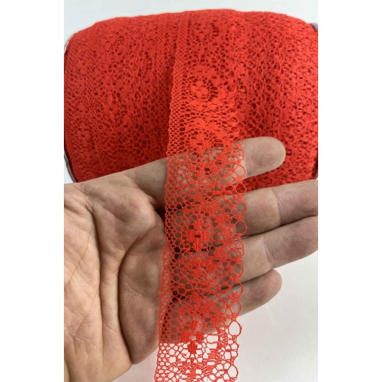 Kırmızı Dantel Şerit,Kenar S&uuml;s&uuml;,Dekoratif Dantel,Tek Taraflı En 5 Cm Boy 1 Metre-KBLY-1007