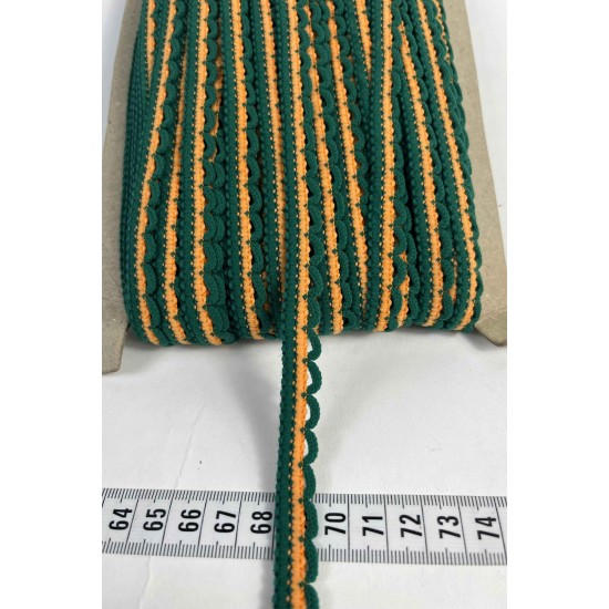 Koyu Yeşil Sarı Zincirli Şerit 1 cm En &ndash; Kenar S&uuml;s&uuml;, Dekoratif Şerit ve El İşi Aksesuarı (1 Metre)-KBLY-1011