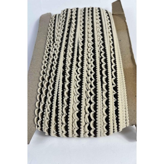 Krem Siyah Zincirli Şerit 1 cm En &ndash; Kenar S&uuml;s&uuml;, Dekoratif Şerit ve El İşi Aksesuarı (1 Metre)-KBLY-1013