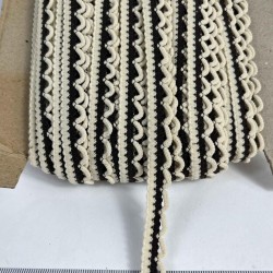 Krem Siyah Zincirli Şerit 1 cm En &ndash; Kenar S&uuml;s&uuml;, Dekoratif Şerit ve El İşi Aksesuarı (1 Metre)-KBLY-1013