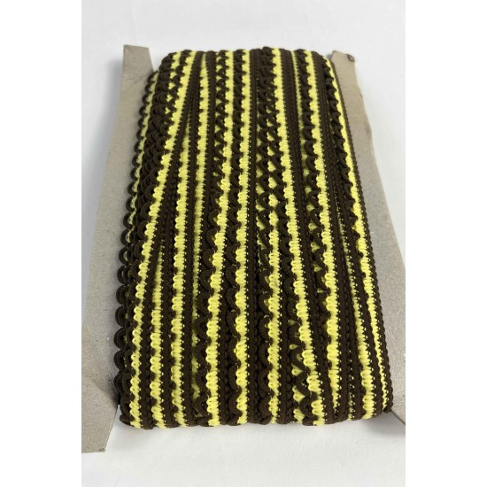 Kahverengi Sarı Zincirli Şerit 1 cm En &ndash; Kenar S&uuml;s&uuml;, Dekoratif Şerit ve El İşi Aksesuarı (1 Metre)-KBLY-1014
