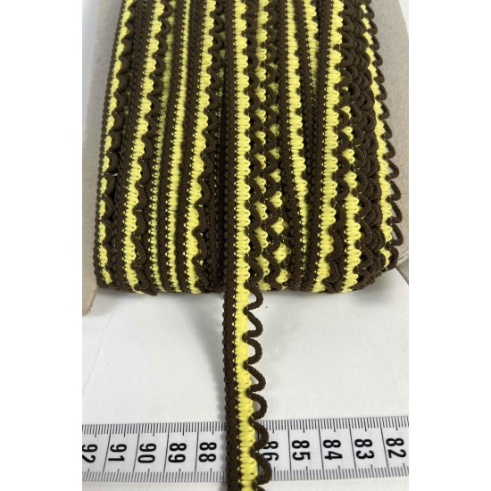 Kahverengi Sarı Zincirli Şerit 1 cm En &ndash; Kenar S&uuml;s&uuml;, Dekoratif Şerit ve El İşi Aksesuarı (1 Metre)-KBLY-1014