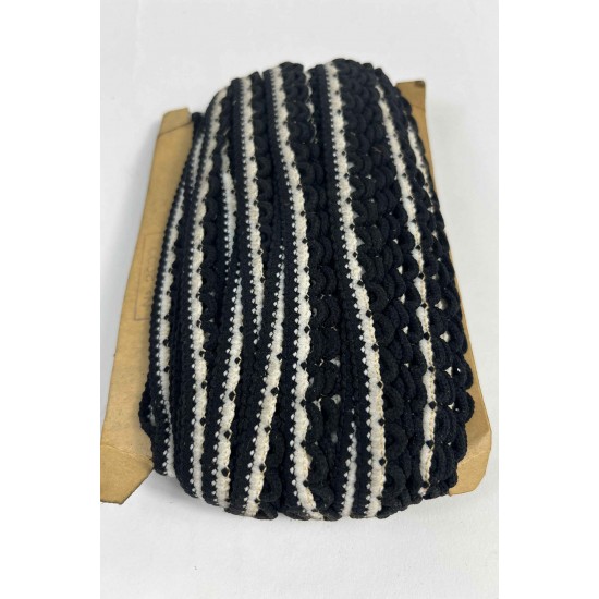 Siyah Beyaz Zincirli Şerit 1 cm En &ndash; Kenar S&uuml;s&uuml;, Dekoratif Şerit ve El İşi Aksesuarı (1 Metre)-KBLY-1016