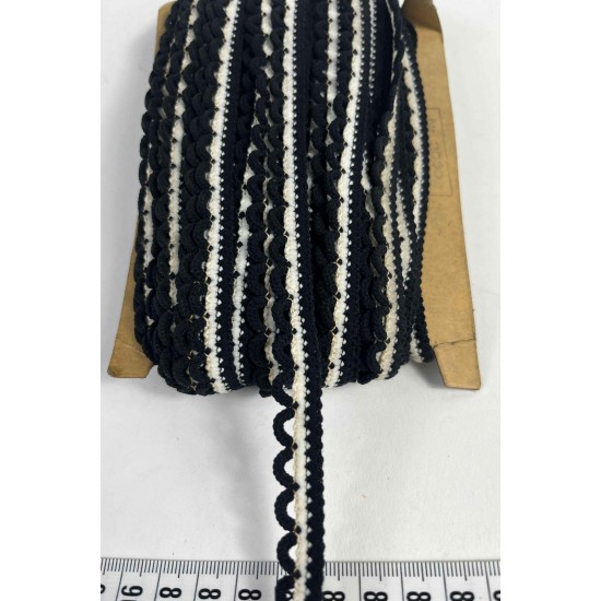 Siyah Beyaz Zincirli Şerit 1 cm En &ndash; Kenar S&uuml;s&uuml;, Dekoratif Şerit ve El İşi Aksesuarı (1 Metre)-KBLY-1016