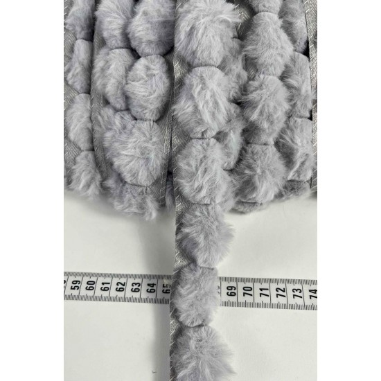 A&ccedil;ık Gri Tavşan T&uuml;yl&uuml; Peluş Şerit &ndash; Yumuşak Dokulu Dekoratif Kenar S&uuml;s&uuml; (1 Metre)-KBLY-1023