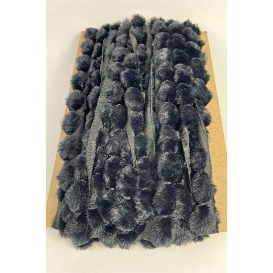 Siyah Tavşan T&uuml;yl&uuml; Peluş Şerit &ndash; Yumuşak Dokulu Dekoratif Kenar S&uuml;s&uuml; (1 Metre)-KBLY-1025