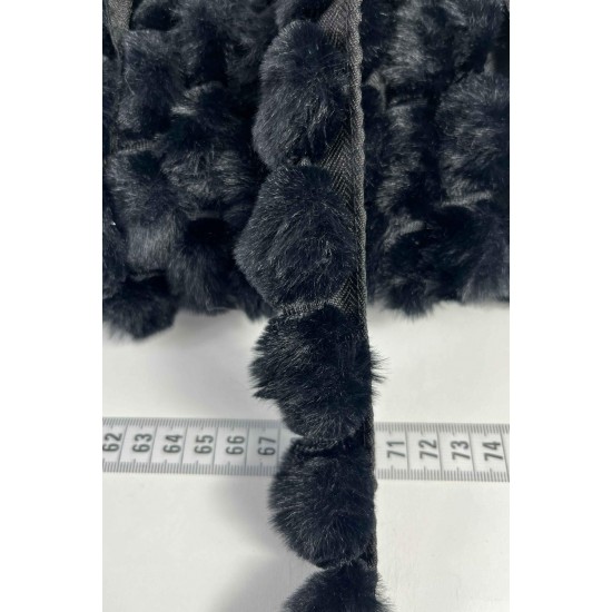 Siyah Tavşan T&uuml;yl&uuml; Peluş Şerit &ndash; Yumuşak Dokulu Dekoratif Kenar S&uuml;s&uuml; (1 Metre)-KBLY-1025