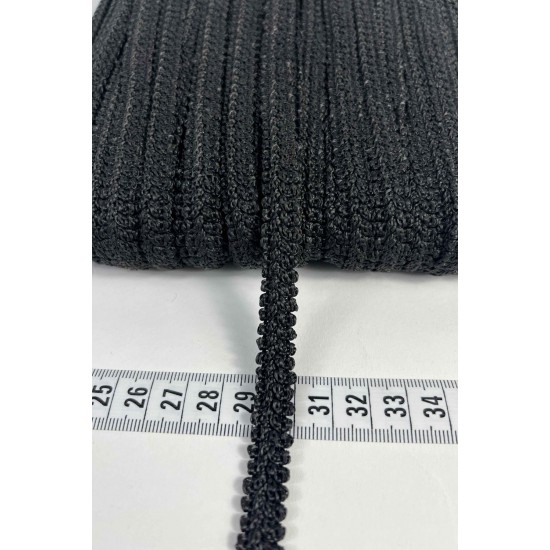 Siyah Dikişli Ko&ccedil; Boynuzu Şerit &ndash; Dekoratif Kenar S&uuml;s&uuml; ve El İşi Aksesuarı (3 Metre)-KBLY-1034