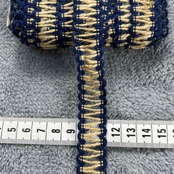 Nautiluxe Marine Hasır Şerit Kurdele &ndash; Lacivert Bohem Denizci Desenli Premium 1 Metre-KBLYHSR-11
