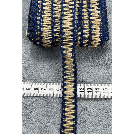 Nautiluxe Marine Hasır Şerit Kurdele &ndash; Lacivert Bohem Denizci Desenli Premium 1 Metre-KBLYHSR-11