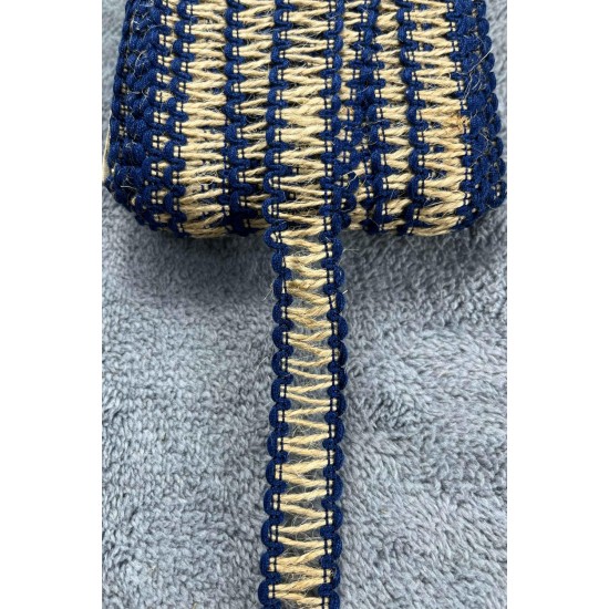 Nautiluxe Marine Hasır Şerit Kurdele &ndash; Lacivert Bohem Denizci Desenli Premium 1 Metre-KBLYHSR-11