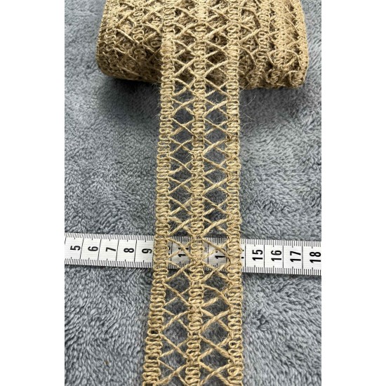 Rustavia Crossline Hasır Şerit Kurdele &ndash; Doğal J&uuml;t &Ouml;rg&uuml; Dekoratif Premium 1 Metre-KBLYHSR-12