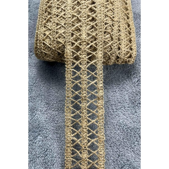 Rustavia Crossline Hasır Şerit Kurdele &ndash; Doğal J&uuml;t &Ouml;rg&uuml; Dekoratif Premium 1 Metre-KBLYHSR-12