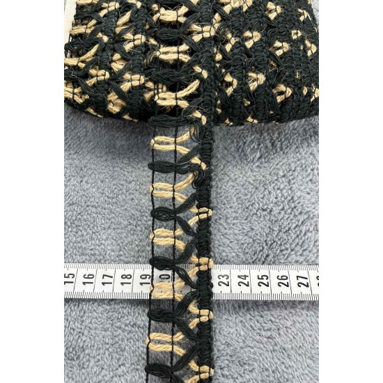 Noirweave Ladder Hasır Şerit Kurdele &ndash; Siyah Bohem &Ouml;rg&uuml; Dekoratif Premium 1 Metre-KBLYHSR-13
