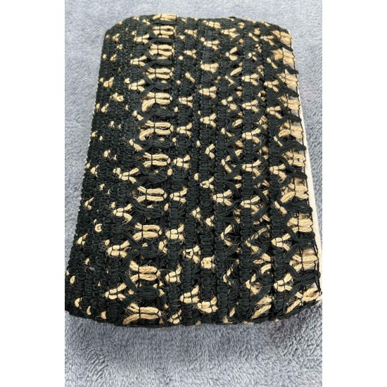 Noirweave Ladder Hasır Şerit Kurdele &ndash; Siyah Bohem &Ouml;rg&uuml; Dekoratif Premium 1 Metre-KBLYHSR-13