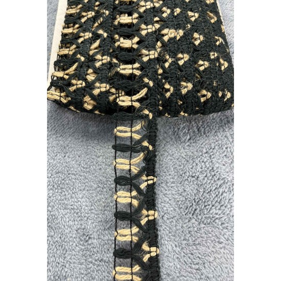 Noirweave Ladder Hasır Şerit Kurdele &ndash; Siyah Bohem &Ouml;rg&uuml; Dekoratif Premium 1 Metre-KBLYHSR-13