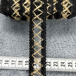 Noirterra Cross Hasır Şerit Kurdele &ndash; Siyah Rustik &Ouml;rg&uuml; Premium Dekoratif 1 Metre-KBLYHSR-16
