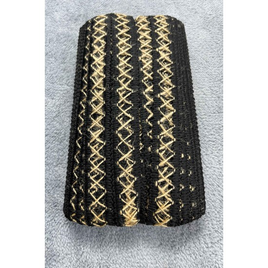Noirterra Cross Hasır Şerit Kurdele &ndash; Siyah Rustik &Ouml;rg&uuml; Premium Dekoratif 1 Metre-KBLYHSR-16