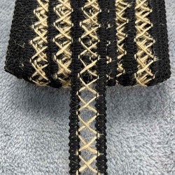 Noirterra Cross Hasır Şerit Kurdele &ndash; Siyah Rustik &Ouml;rg&uuml; Premium Dekoratif 1 Metre-KBLYHSR-16