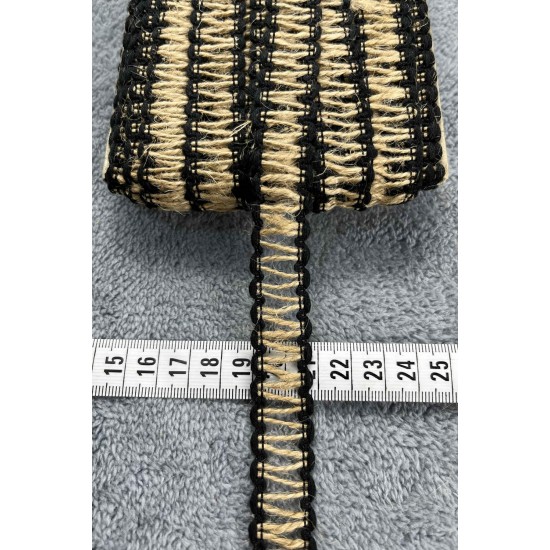 Obsidiora Ladder Hasır Şerit Kurdele &ndash; Siyah Rustik Merdiven &Ouml;rg&uuml; Dekoratif 1 Metre-KBLYHSR-17