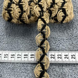 Noirvessa Spiral Hasır Şerit Kurdele &ndash; Siyah &Ouml;rg&uuml; Detaylı Bohem Dekoratif 1 Metre-KBLYHSR-20