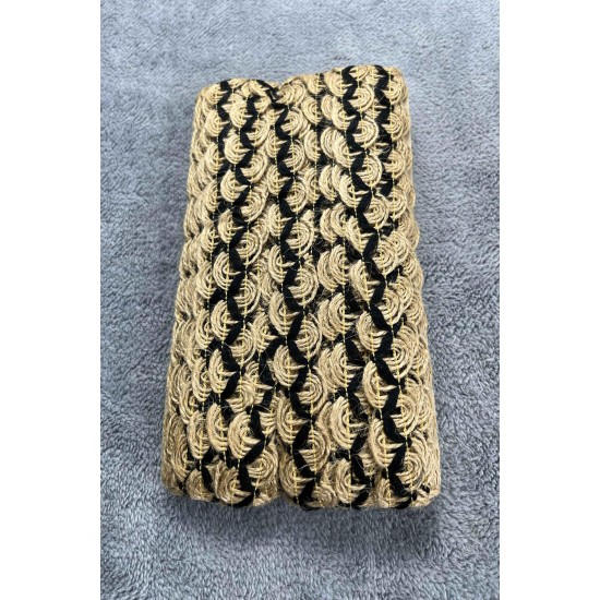 Noirvessa Spiral Hasır Şerit Kurdele &ndash; Siyah &Ouml;rg&uuml; Detaylı Bohem Dekoratif 1 Metre-KBLYHSR-20