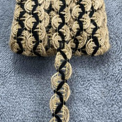 Noirvessa Spiral Hasır Şerit Kurdele &ndash; Siyah &Ouml;rg&uuml; Detaylı Bohem Dekoratif 1 Metre-KBLYHSR-20