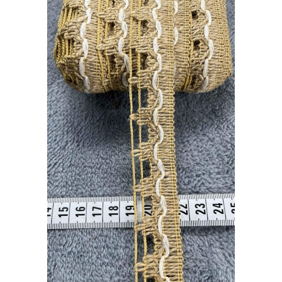 Lunavera Goldline Hasır Şerit Kurdele &ndash; Beyaz &Ouml;rg&uuml; Detaylı Premium Dekoratif 1 Metre-KBLYHSR-21