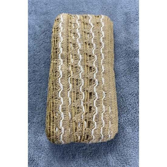 Lunavera Goldline Hasır Şerit Kurdele &ndash; Beyaz &Ouml;rg&uuml; Detaylı Premium Dekoratif 1 Metre-KBLYHSR-21