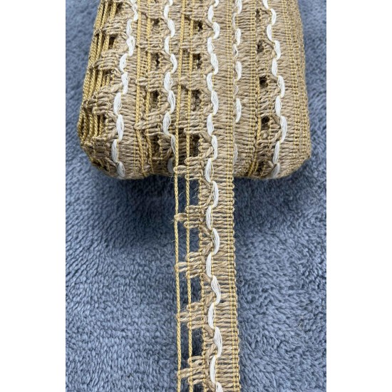 Lunavera Goldline Hasır Şerit Kurdele &ndash; Beyaz &Ouml;rg&uuml; Detaylı Premium Dekoratif 1 Metre-KBLYHSR-21