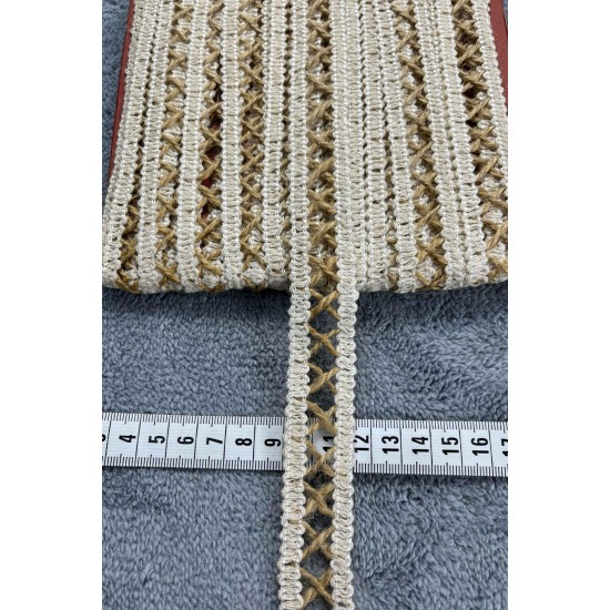 Rustelia Cross Weave Hasır Şerit Kurdele &ndash; El &Ouml;rg&uuml; G&ouml;r&uuml;n&uuml;ml&uuml; Bohem Dekoratif S&uuml;sleme 1 Metre-KBLYHSR-4