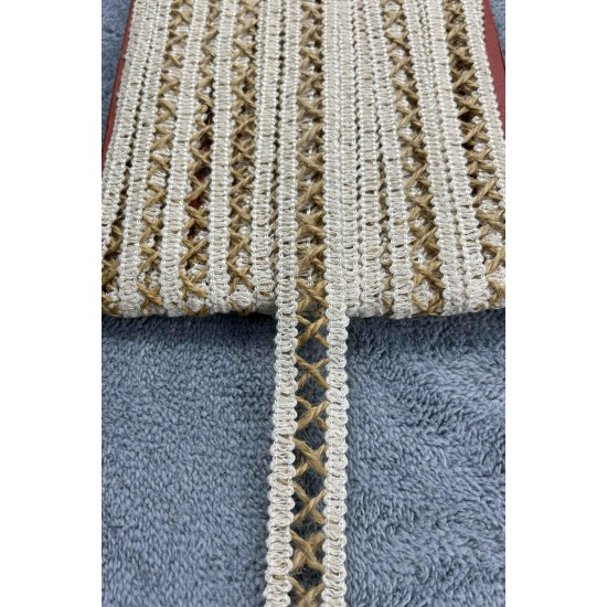 Rustelia Cross Weave Hasır Şerit Kurdele &ndash; El &Ouml;rg&uuml; G&ouml;r&uuml;n&uuml;ml&uuml; Bohem Dekoratif S&uuml;sleme 1 Metre-KBLYHSR-4