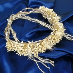 Krem Kuru Çiçekli Taç-KCT-1000