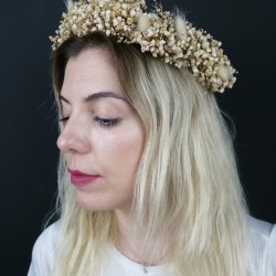 Krem Kuru Çiçekli Taç-KCT-1000