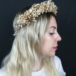 Krem Kuru Çiçekli Taç-KCT-1001