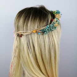 Turkuaz Krem Kuru &Ccedil;i&ccedil;ekli Ta&ccedil;-KCT-1009