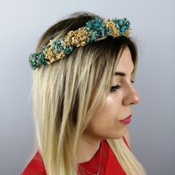 Turkuaz Krem Kuru &Ccedil;i&ccedil;ekli Ta&ccedil;-KCT-1009