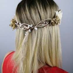 Beyaz Çiçekli Krem Kuru Çiçekli Taç-KCT-1010