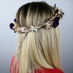 Mor Çiçekli Krem Kuru Çiçekli Taç-KCT-1011