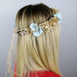 Bebe Mavi Çiçekli Krem Kuru Çiçekli Taç-KCT-1012