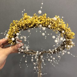 Sarı Cipsolu İncili Kuru &Ccedil;i&ccedil;ekli Ta&ccedil;-KCT-1021