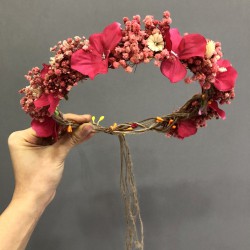 Pembe Cipsolu Fuşya Kuru Çiçekli Taç-KCT-1024