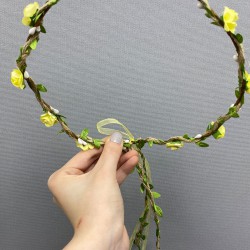 Sarı Kağıt Güllü Yapraklı Nedime Tacı Ve Hediyelik Çocuk Tacı-KCT-1027