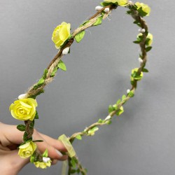 Sarı Kağıt Güllü Yapraklı Nedime Tacı Ve Hediyelik Çocuk Tacı-KCT-1027