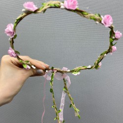 Pembe Kağıt Güllü Yapraklı Nedime Tacı Ve Hediyelik Çocuk Tacı-KCT-1028